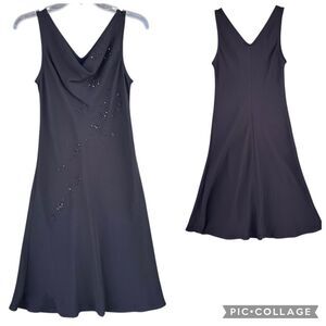 Vintage Y2K Black Beaded Sleeveless Midi Dress Women Size 6P A-Line Scoop Loose